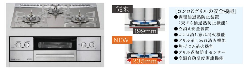 ワイドデザインゴトクの3口ガラストップコンロ