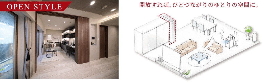 【スライディングウォール※一部住戸除く】大型テレビやプロジェクターが楽しめる。
