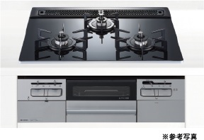 水無し両面焼きグリル付き3口コンロ