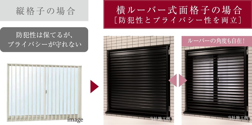 プライバシー性を保つ横ルーバー式面格子