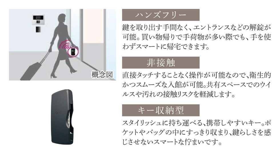 カバンやポケットに入れたままハンズフリーで解錠できる「Tebraキー」