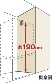 冷蔵庫のコンセントを床から約190cmの高さに設置