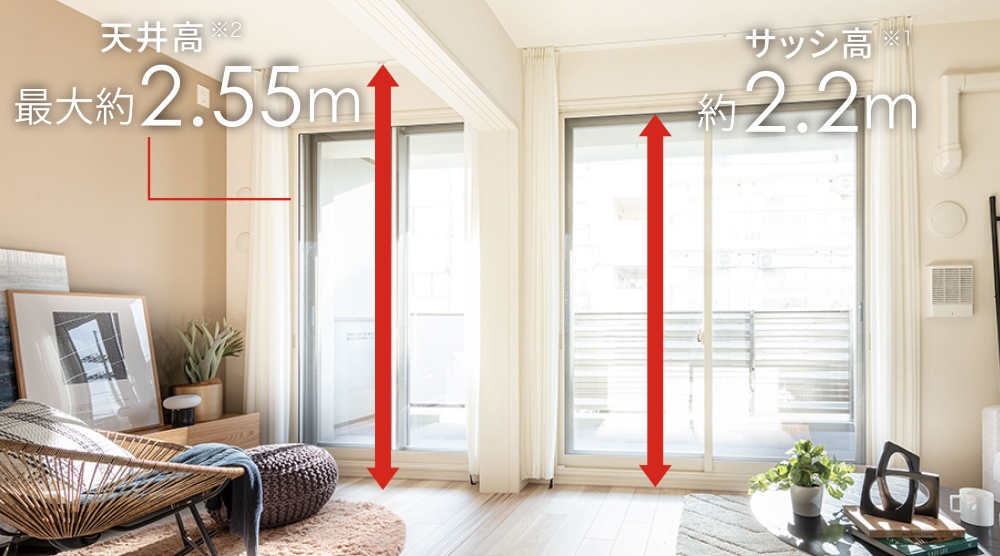 開放感溢れるハイサッシ※1採用。採光性に優れたのびのびリビング