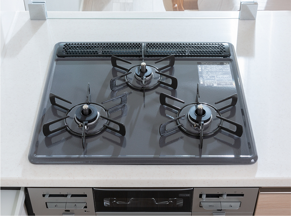 ホーロートップ3口コンロ+無水両面焼きグリル