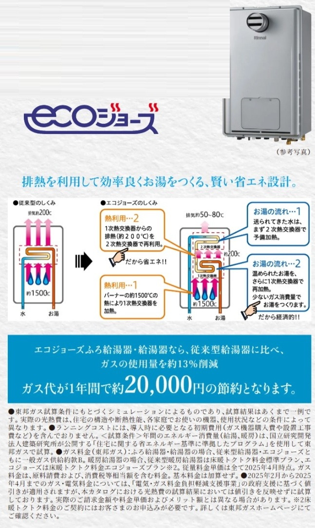 環境にやさしく、家計にうれしい、
24号給湯器「エコジョーズ」