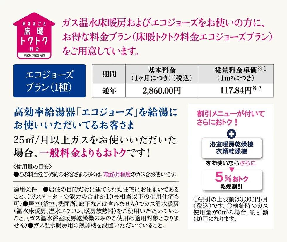 ガス温水床暖房およびエコジョーズ