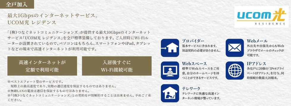 最大1Gbpsのインターネットサービス。
UCOM光 レジデンス