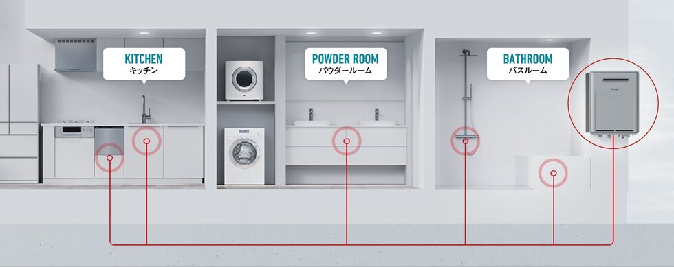 ウルトラファインバブル入りのお湯が家中どこでも使える。