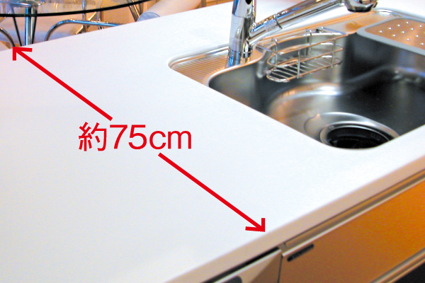 奥行き約75cmのワークトップ