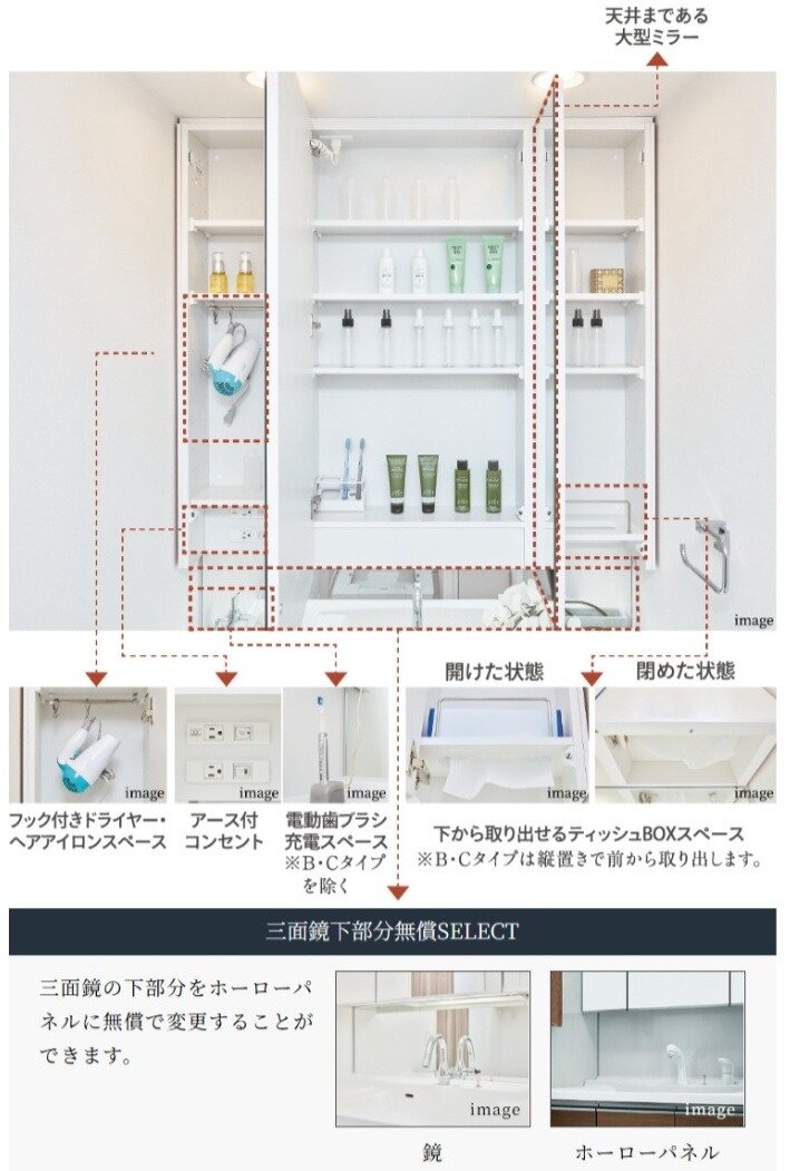 三面鏡裏多機能収納