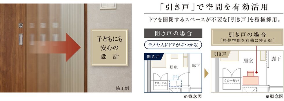 静かに閉じるソフトクローズ引き戸