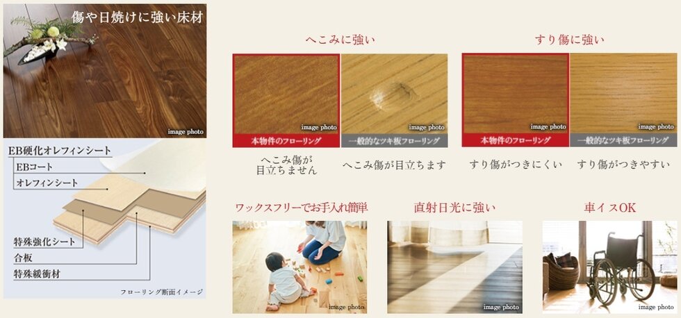 傷に強く、お手入れが簡単な床材