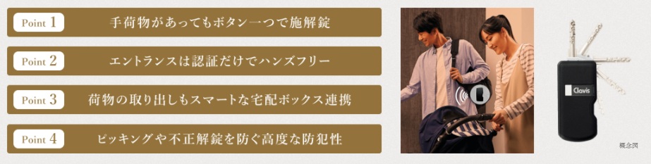 エントランスから玄関までハンズフリーで解錠できる「Tebra」システム