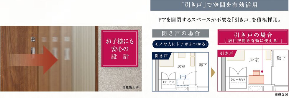 静かに閉じるソフトクローズ引き戸