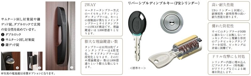 ダブルロック仕様で安心のディンプルキー