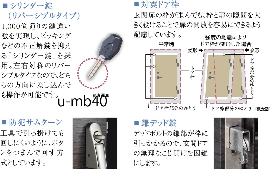 防犯性と耐震性を高めた「玄関ドア」を採用