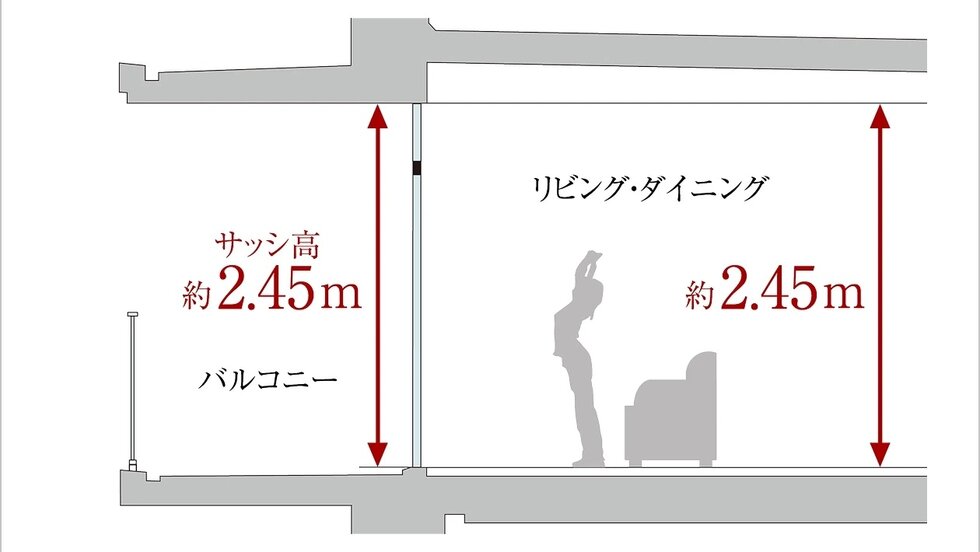 天井まで届く特大サッシ