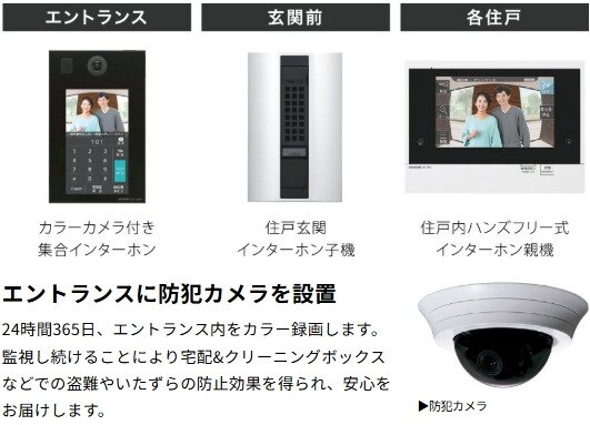 TVモニター付きオートロックシステムと防犯カメラ