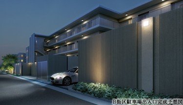 B街区駐車場出入口図