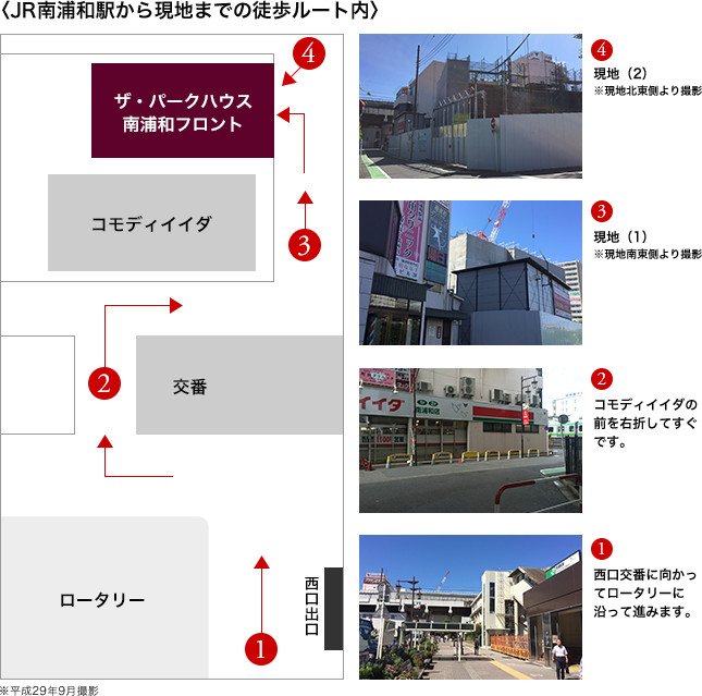 JR南浦和駅から現地までの徒歩ルート案内図