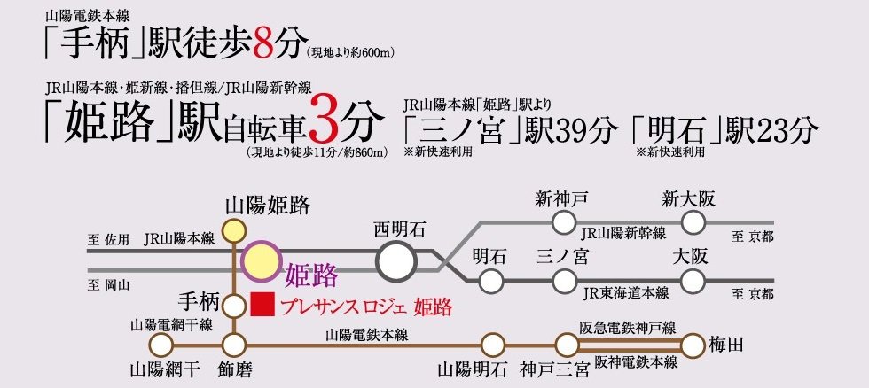 神戸・大阪へスムーズにアクセス。新幹線も利用可能。