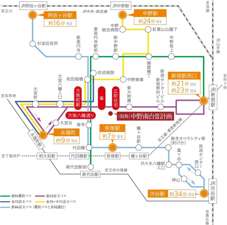 JR中央線「中野」駅や京王井の頭線「永福町」駅など、多彩な路線へアクセス可能。