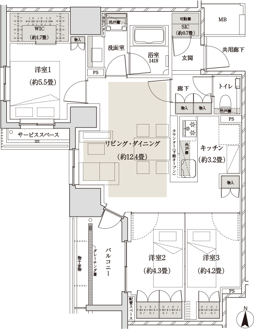 サービススペース面積:2.00㎡