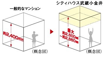 最大約2,500mm~約2,550mmの天井高