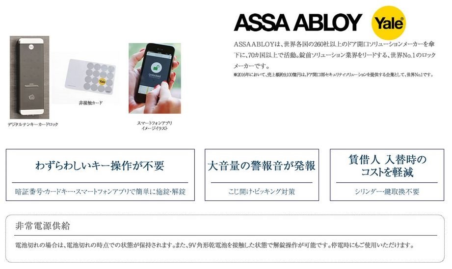 デジタルテンキーカードロック(玄関セキュリティとして世界No.1メーカーを採用)