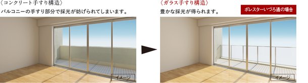室内の広がりと明るさを演出するバルコニー