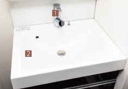 「1」シングルレバーシャワー混合水栓「2」洗面ボール