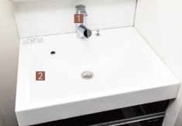 「1」シングルレバーシャワー混合水栓「2」洗面ボール