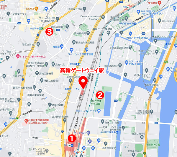 高輪ゲートウェイ駅周辺の地図